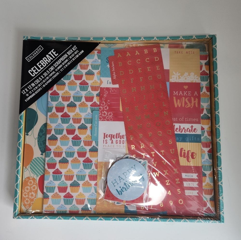 Colorbok Scrapbook Box Kit Celebrate Birthday 12x12 Album + Paper Stickers New